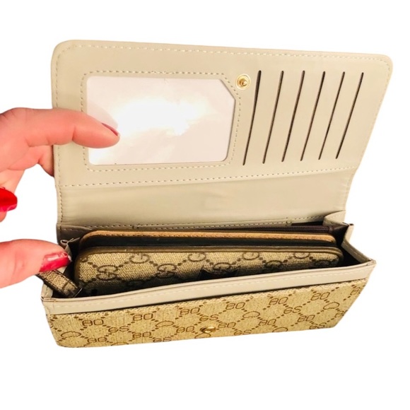 Double G mobile phone wallet or clutch faux leather w/ canvas stripe - Picture 2 of 8